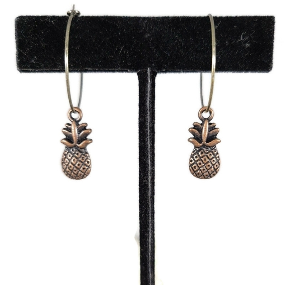 Pineapple Hoop Earrings Bronze Color